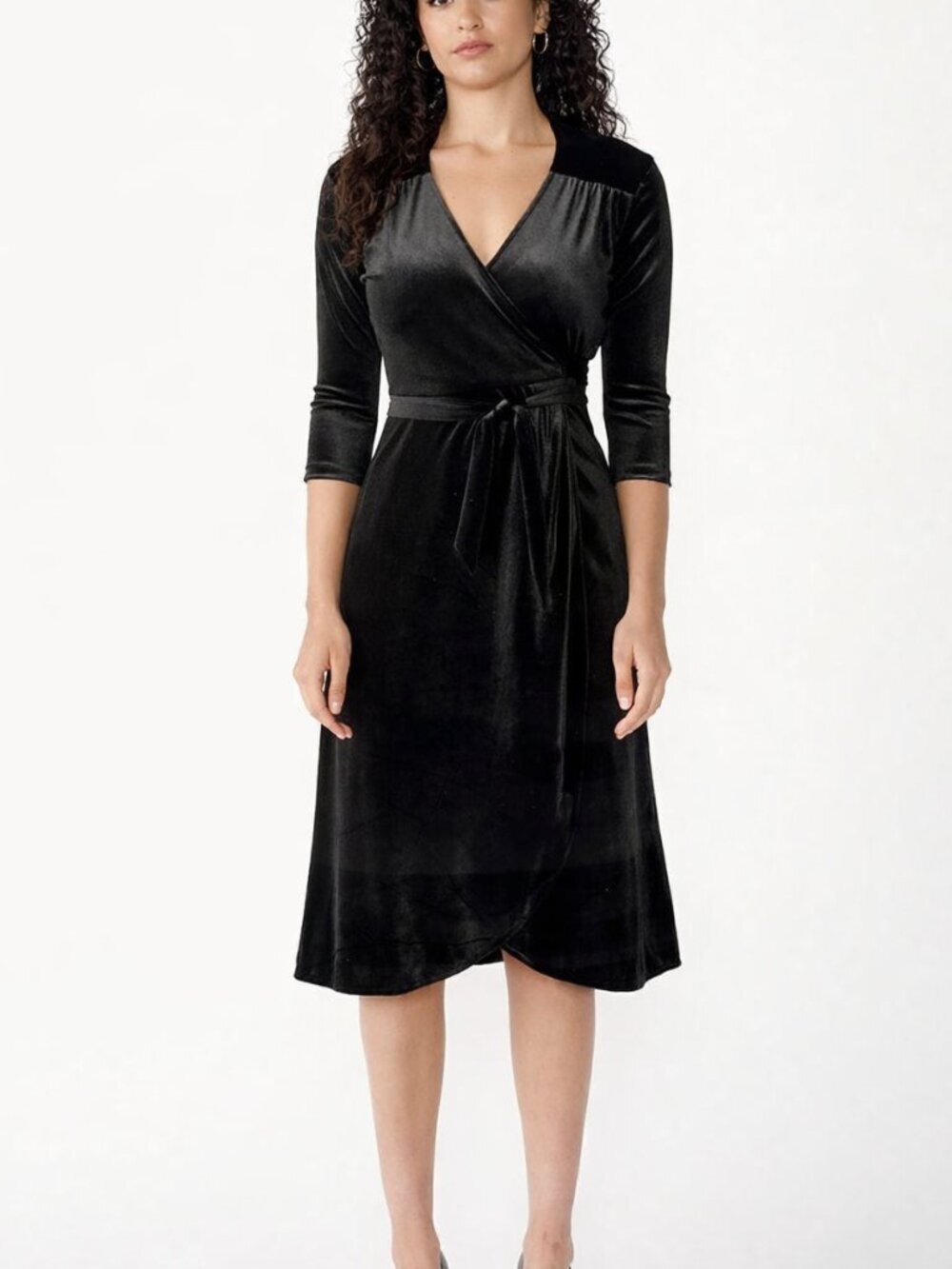 cameo Black Velvet Wrap Midi Dress